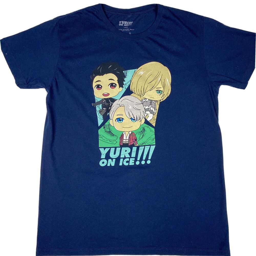 Yuri On Ice Chibi Graphic Yuri Yuuri Victor T-Shirt Unisex Anime Size L Large